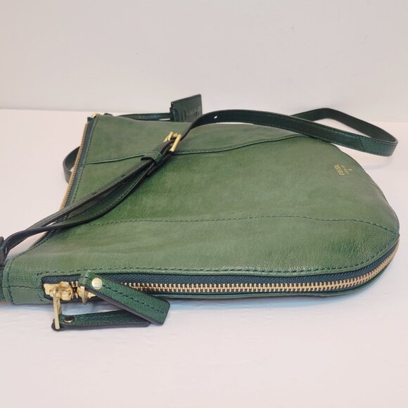 Vtg Fossil Emerald Green Leather Shoulder Hobo Purse Bag Zip Expand READ - Picture 9 of 9